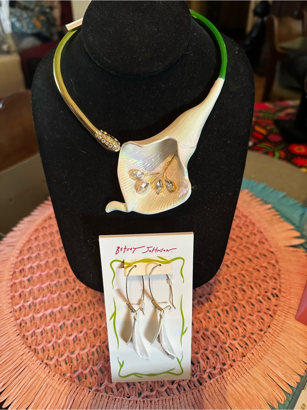Betsey Johnson Calla Lilly Necklace & Earrings